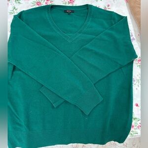 QUINCE Size XL 100% Cashmere Long Sleeve Sweater Green V Neck EUC